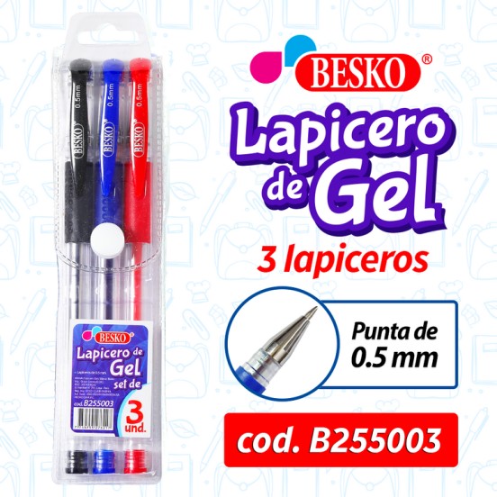 LAPICERO DE GEL 03 COLORES - Cod.B255003