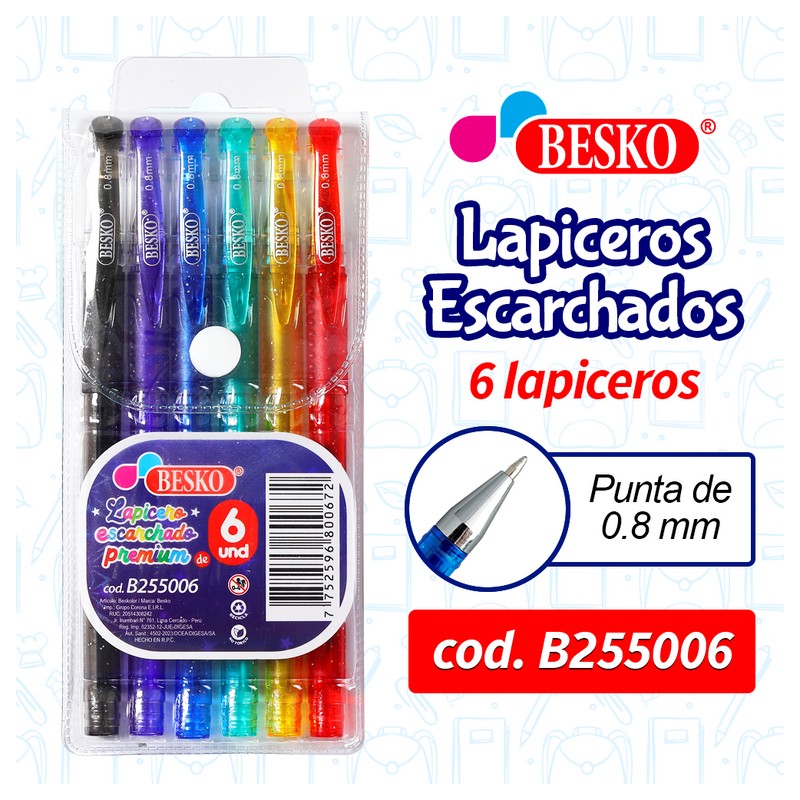 LAPICEROS ESCARCHADOS 06 UNIDADES - Cod.B255006