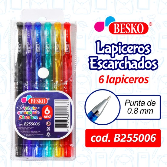 LAPICEROS ESCARCHADOS 06 UNIDADES - Cod.B255006