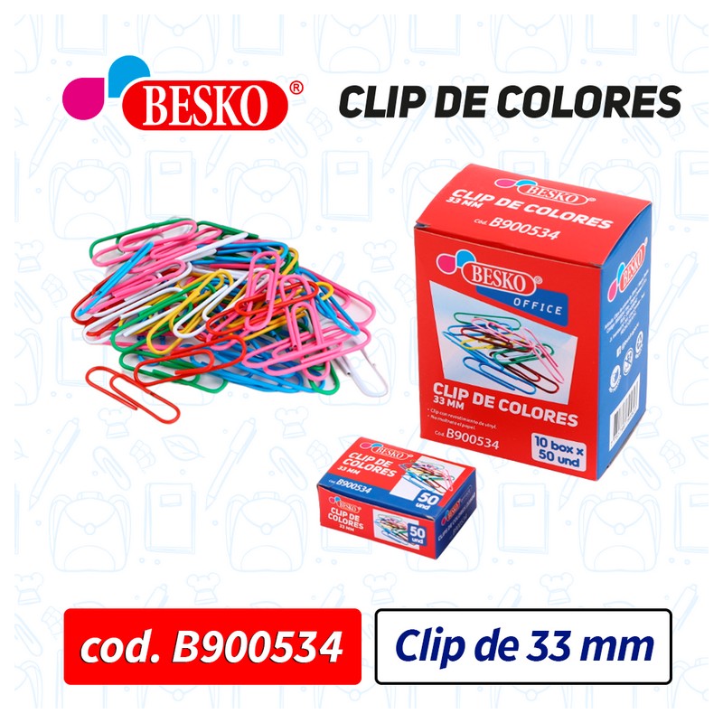 CLIP DE COLORES 33MM BESKO - Cod.B900534