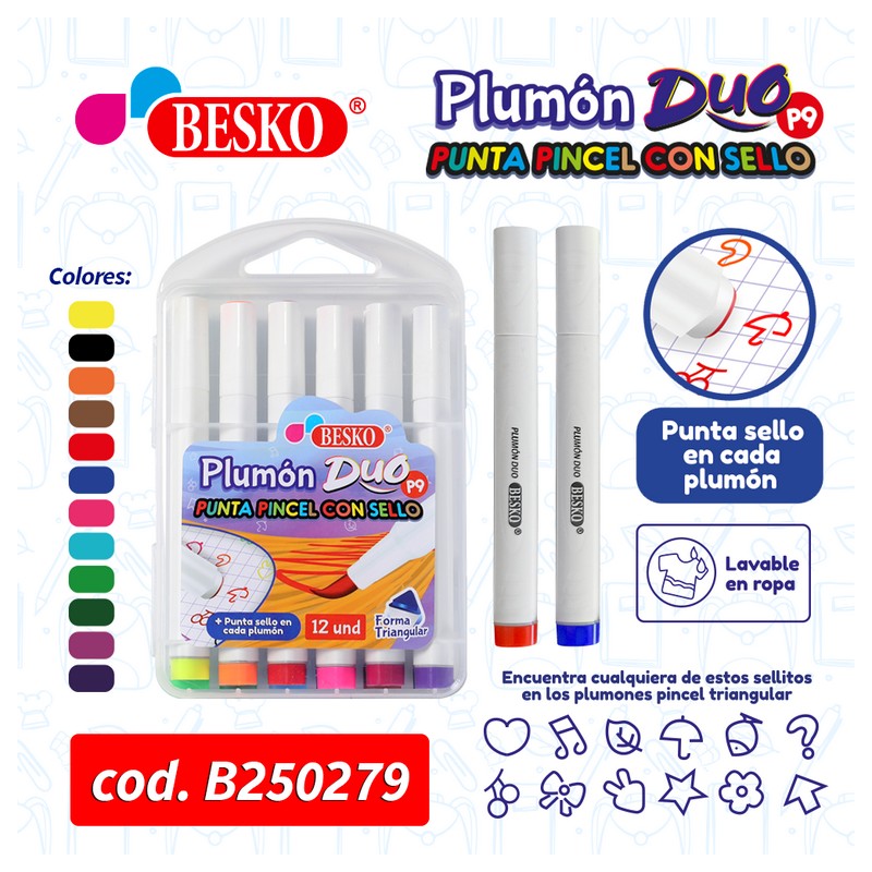 PLUMON DUO P9 PUNTA PINCEL CON SELLO - Cod.B250279