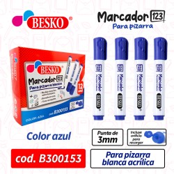 MARCADOR PIZARRA 123 (AZUL) BESKO/BOX 4 DOC - Cod.B300153