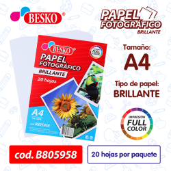 PAPEL FOTOGRAFICO A4 180GR BESKO PACK 20U - Cod.B805958