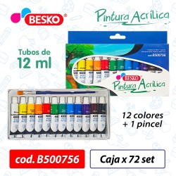 B500756 - PINTURA ACRÍLICA X 12 COLORES 12ml + 1 PINCEL